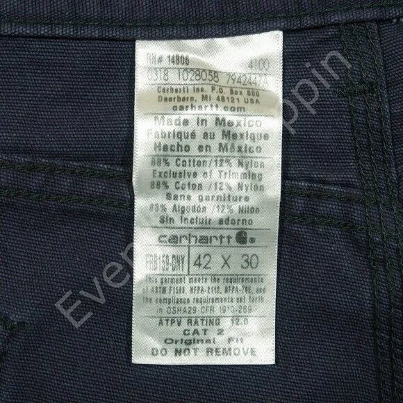 Carhartt Pants Mens 42 Blue Flame Resistant Cargo Cat 2 Canvas - Picture 5 of 6